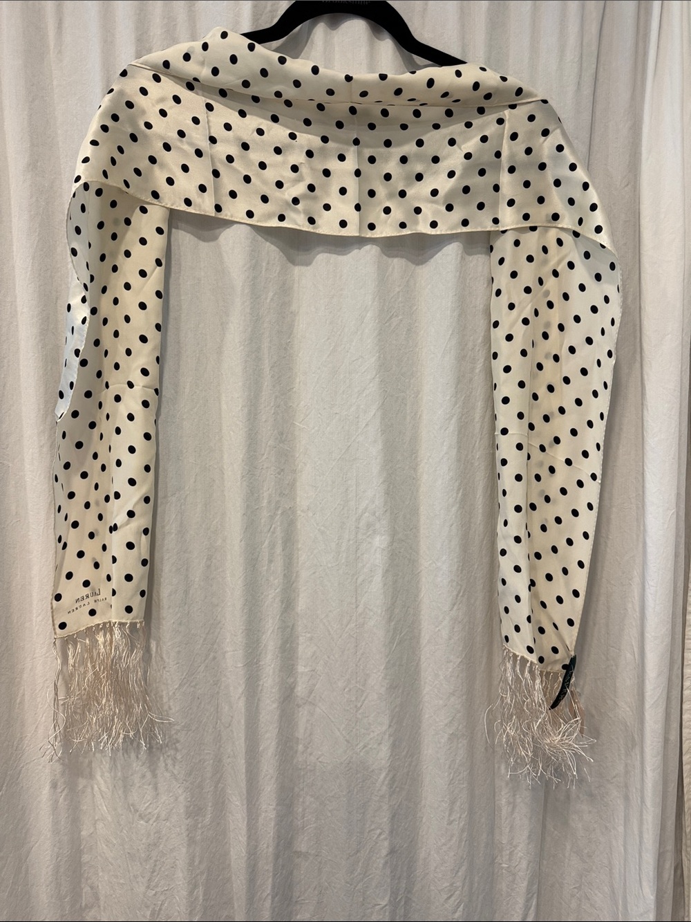Ralph Lauren Silk Cream Scarf with Black Polka Dots